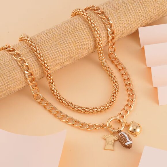 Football Fans - Champagne Austrian Crystal and Enameled Charm Necklace 20-22 Inc - Picture 2 of 3